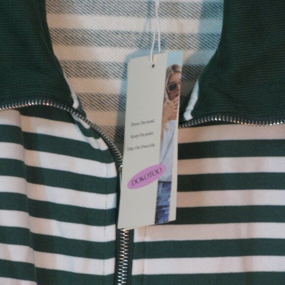 *DoKoToo Zip Up Jacket 2XL Plus Size NWT Green White Stripe Pockets Cotton Blend - Picture 3 of 5